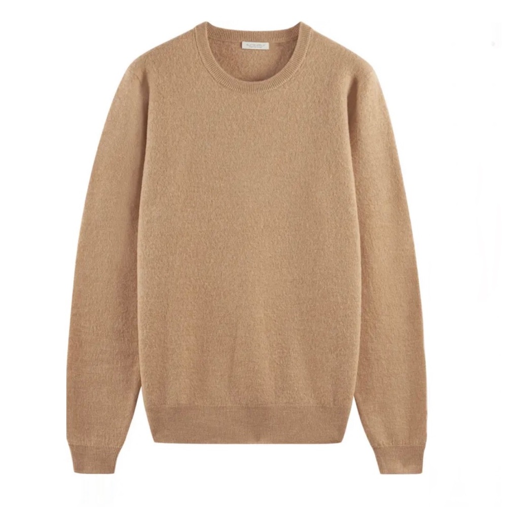 SuitSupply Brushed Crew Merino Sweater in Camel